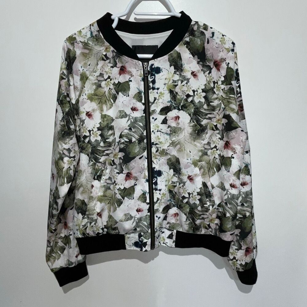 Sanctuary Women's Multicolor Floral Lightweight Zip-Up Bomber Jacket Large NWT